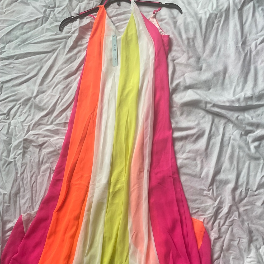 Multicolor Maxi Dress - Pink, Orange, Yellow, White